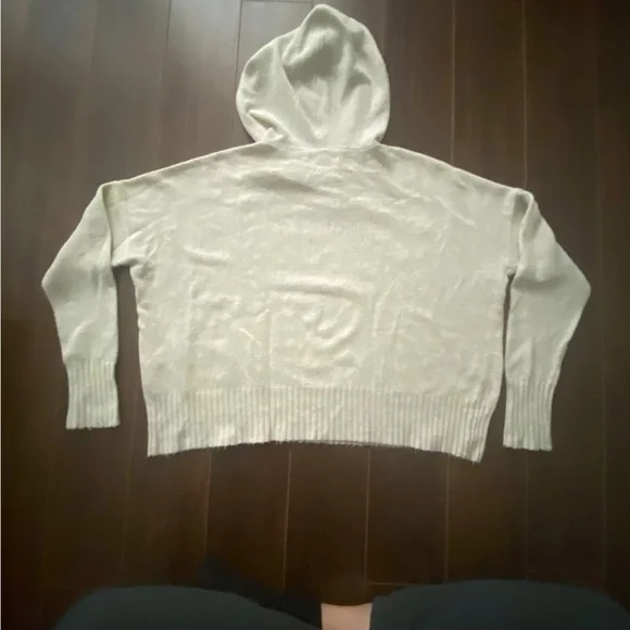 American Eagle Knit Cropped Hooded Sweater Oat XS - Picture 2 of 12